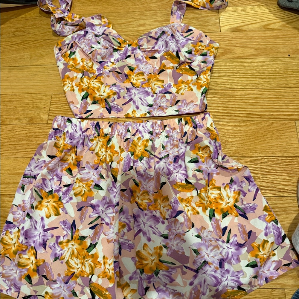 Floral Lavender & Yellow Two-Piece Girls' Dress Set
